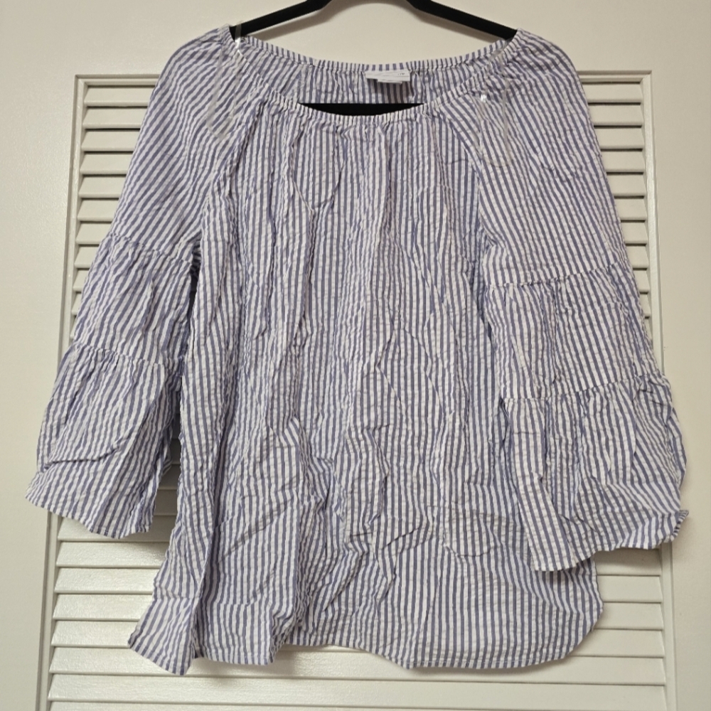 Liz Claiborne - Blue & White Lightweight Stripe Bell Sleeve Blouse Top